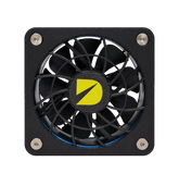 DURST Cool 80 80mm cooling fan, front view with spiral grill and blue gasket