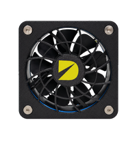 DURST Cool 80 80mm cooling fan, front view with spiral grill and blue gasket
