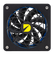 DURST Cool 120 120mm cooling fan, front view with spiral grill and blue gasket