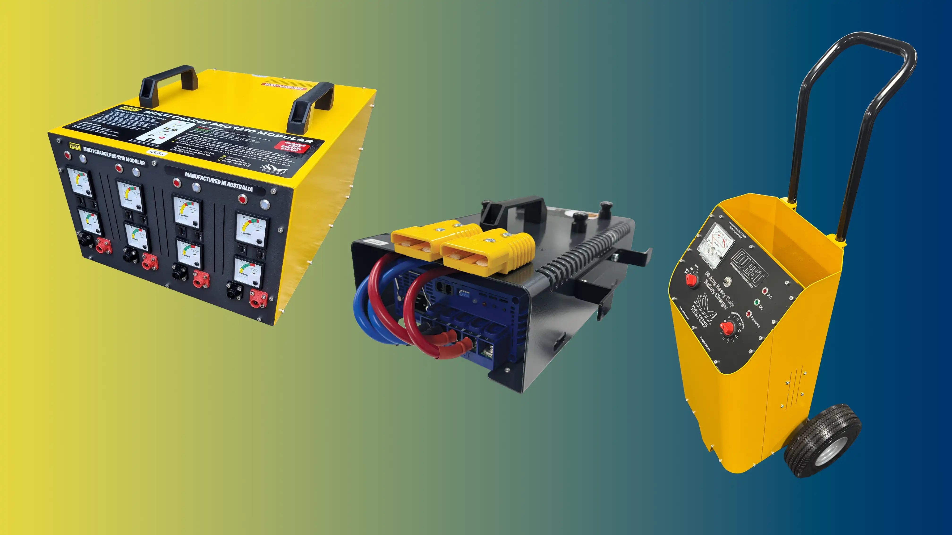 Durst Multi Charge Pro 1210 modular gang charger, dual output charger and BC series trolley battery charger