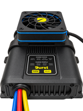 DURST 25A DC-DC charger with Cool 80 fan on Cool Flow bracket, front view