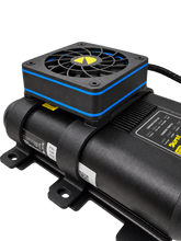DURST 25A DC-DC charger with Cool 80 fan on Cool Flow bracket, side view